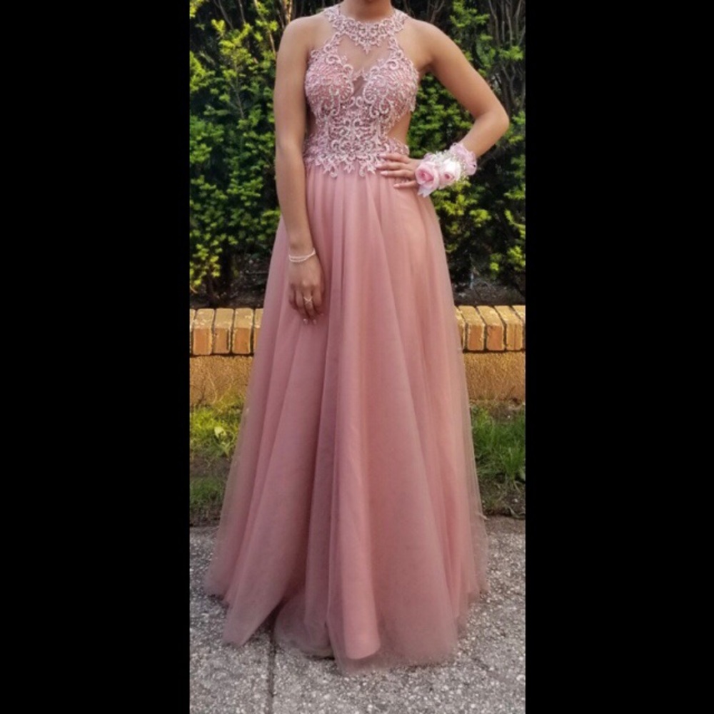 Rose Embroidered Collar Prom Dress